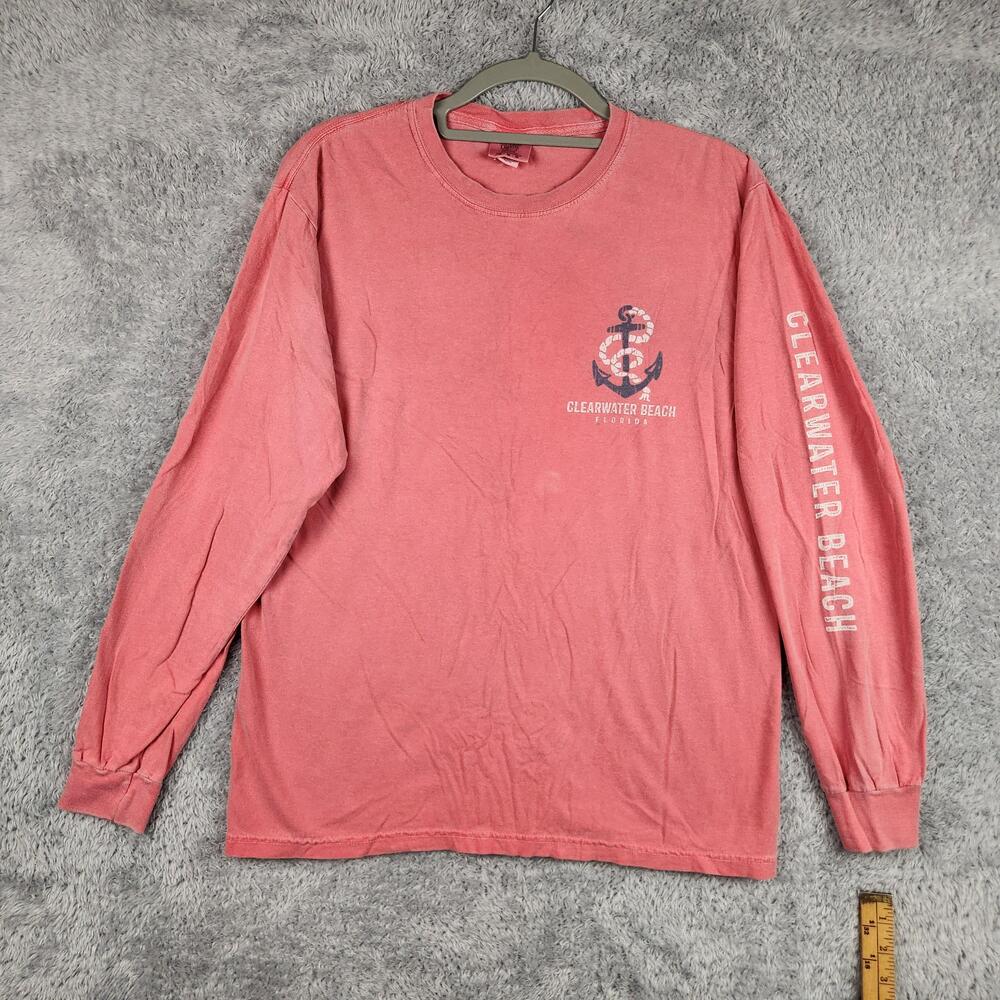 Vintage Clearwater Beach Shirt Mens Large Pink Long Sleeve Anchor Graphic Y2k